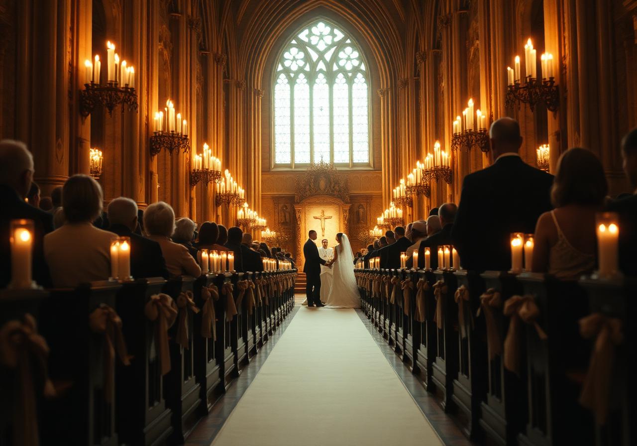 Candlelit cathedral ceremony